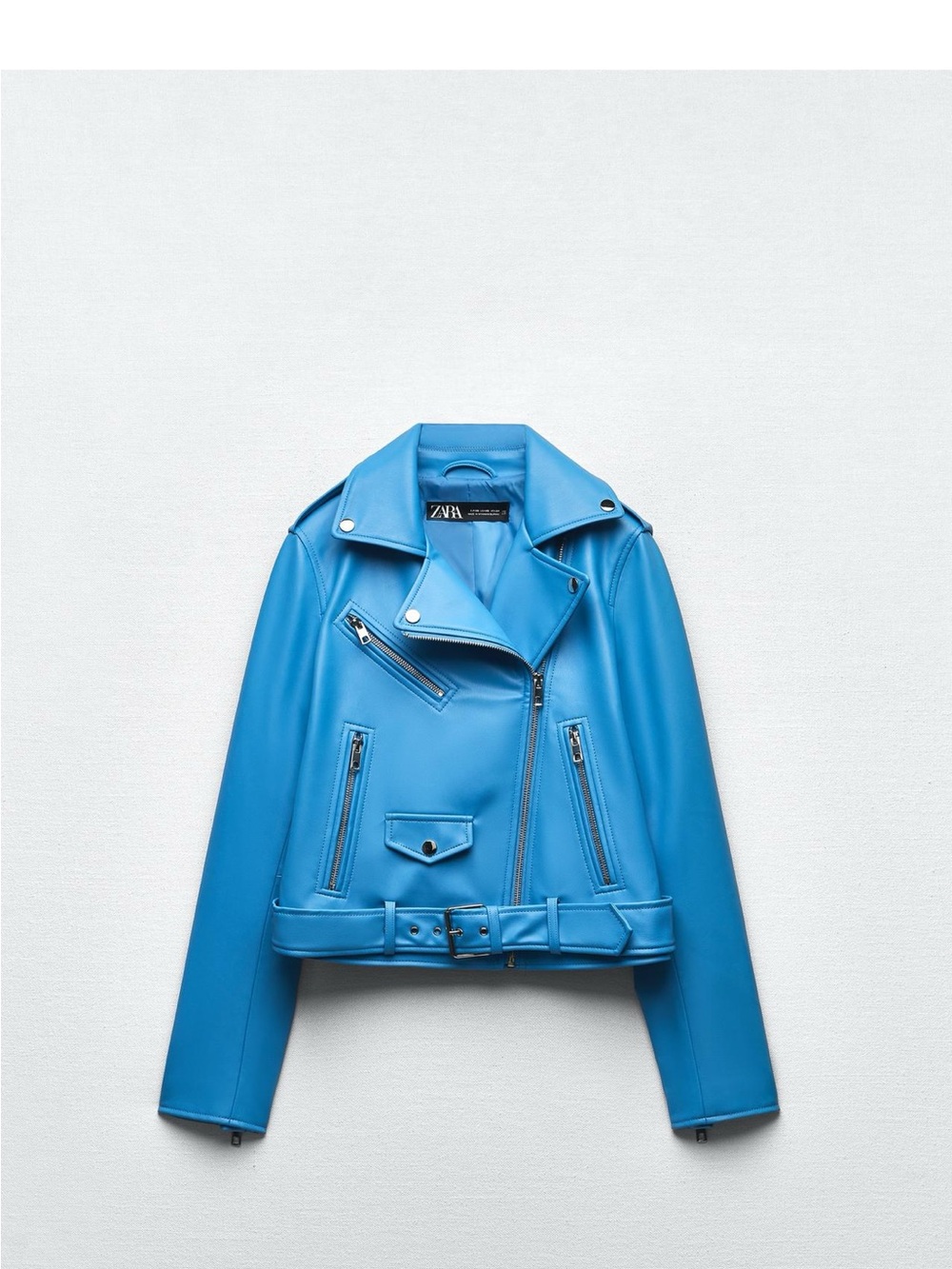 Zara Bright Blue Faux Leather Moto Jacket - Picture 4 of 4